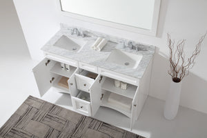 Virtu Talisa White 60" Double Bath Vanity Set, Italian Carrara White Marble Top & Rectangular Double Centered Basin ED-25060-WMSQ up view open