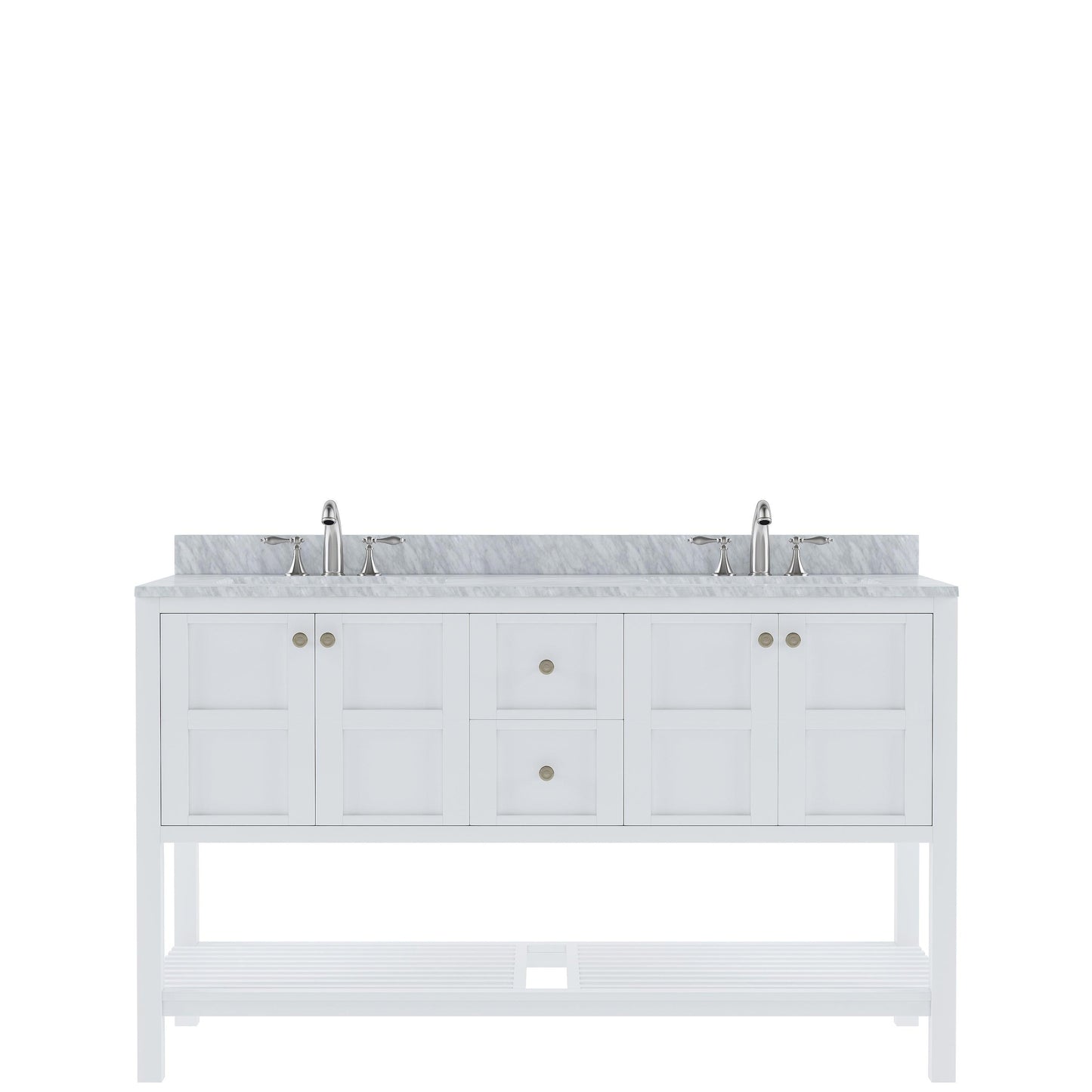 Winterfell 60" Double Bath Vanity Set with Italian Carrara White Marble Top & Oval Double Centered Basin ED-30060-WMRO White front WBG2