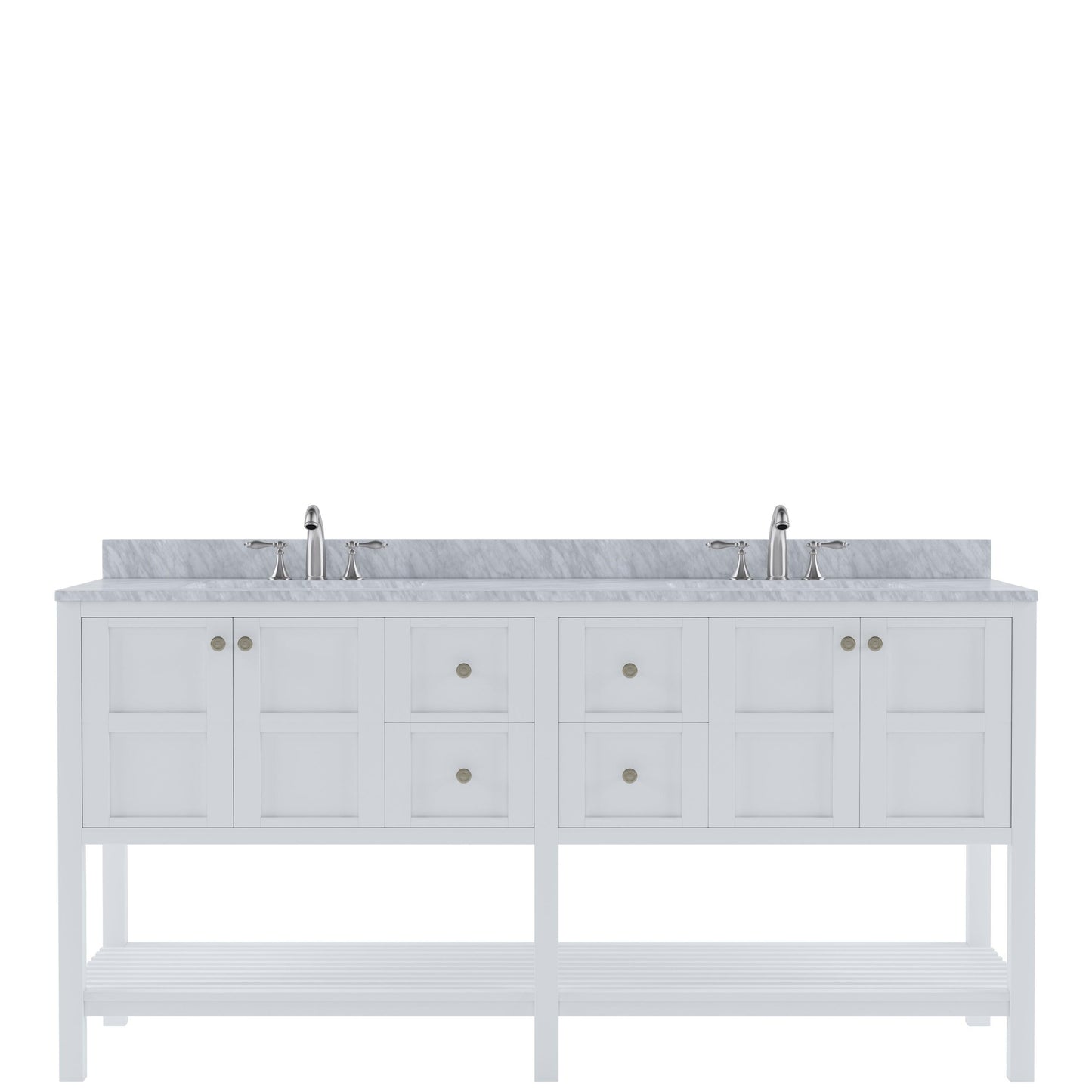 Winterfell 72" Double Bath Vanity Set with Italian Carrara White Marble Top & Rectangular Double Centered Basin, White