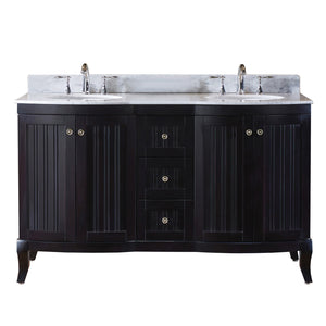 Khaleesi 60" Double Bath Vanity Set with Italian Carrara White Marble Top & Oval Double Centered Basin Espresso 1
