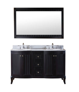 Khaleesi 60" Double Bath Vanity Set with Italian Carrara White Marble Top & Oval Double Centered Basin Espresso