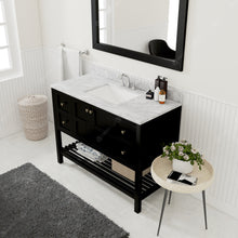 Load image into Gallery viewer, ES-30048-WMSQ-ES Espresso Winterfell 48&quot; Single Bath Vanity Set with Italian Carrara White Marble Top &amp; Rectangular Centered Basin, Mirror side
