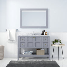 Load image into Gallery viewer, ES-30048-WMSQ-GR Gray Winterfell 48&quot; Single Bath Vanity Set with Italian Carrara White Marble Top &amp; Rectangular Centered Basin, Mirror