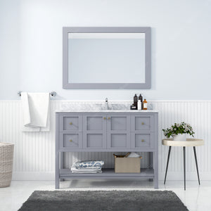 ES-30048-WMSQ-GR Gray Winterfell 48" Single Bath Vanity Set with Italian Carrara White Marble Top & Rectangular Centered Basin, Mirror