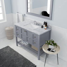 Load image into Gallery viewer, ES-30048-WMSQ-GR Gray Winterfell 48&quot; Single Bath Vanity Set with Italian Carrara White Marble Top &amp; Rectangular Centered Basin, Mirror side