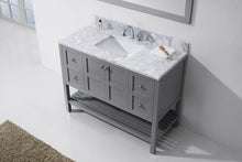 Load image into Gallery viewer, ES-30048-WMSQ-GR Gray Winterfell 48&quot; Single Bath Vanity Set with Italian Carrara White Marble Top &amp; Rectangular Centered Basin, Mirror up