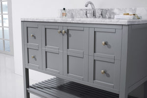 ES-30048-WMSQ-GR Gray Winterfell 48" Single Bath Vanity Set with Italian Carrara White Marble Top & Rectangular Centered Basin