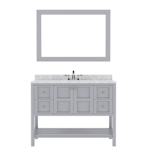 ES-30048-WMSQ-GR Gray Winterfell 48" Single Bath Vanity Set with Italian Carrara White Marble Top & Rectangular Centered Basin, Mirror