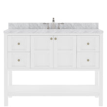 Load image into Gallery viewer, ES-30048-WMSQ-WH White Winterfell 48&quot; Single Bath Vanity Set with Italian Carrara White Marble Top &amp; Rectangular Centered Basin