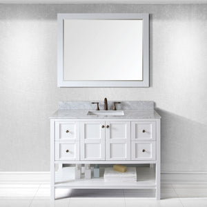ES-30048-WMSQ-WH White Winterfell 48" Single Bath Vanity Set with Italian Carrara White Marble Top & Rectangular Centered Basin, Mirror