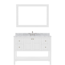 Load image into Gallery viewer, ES-30048-WMSQ-WH White Winterfell 48&quot; Single Bath Vanity Set with Italian Carrara White Marble Top &amp; Rectangular Centered Basin, Mirror