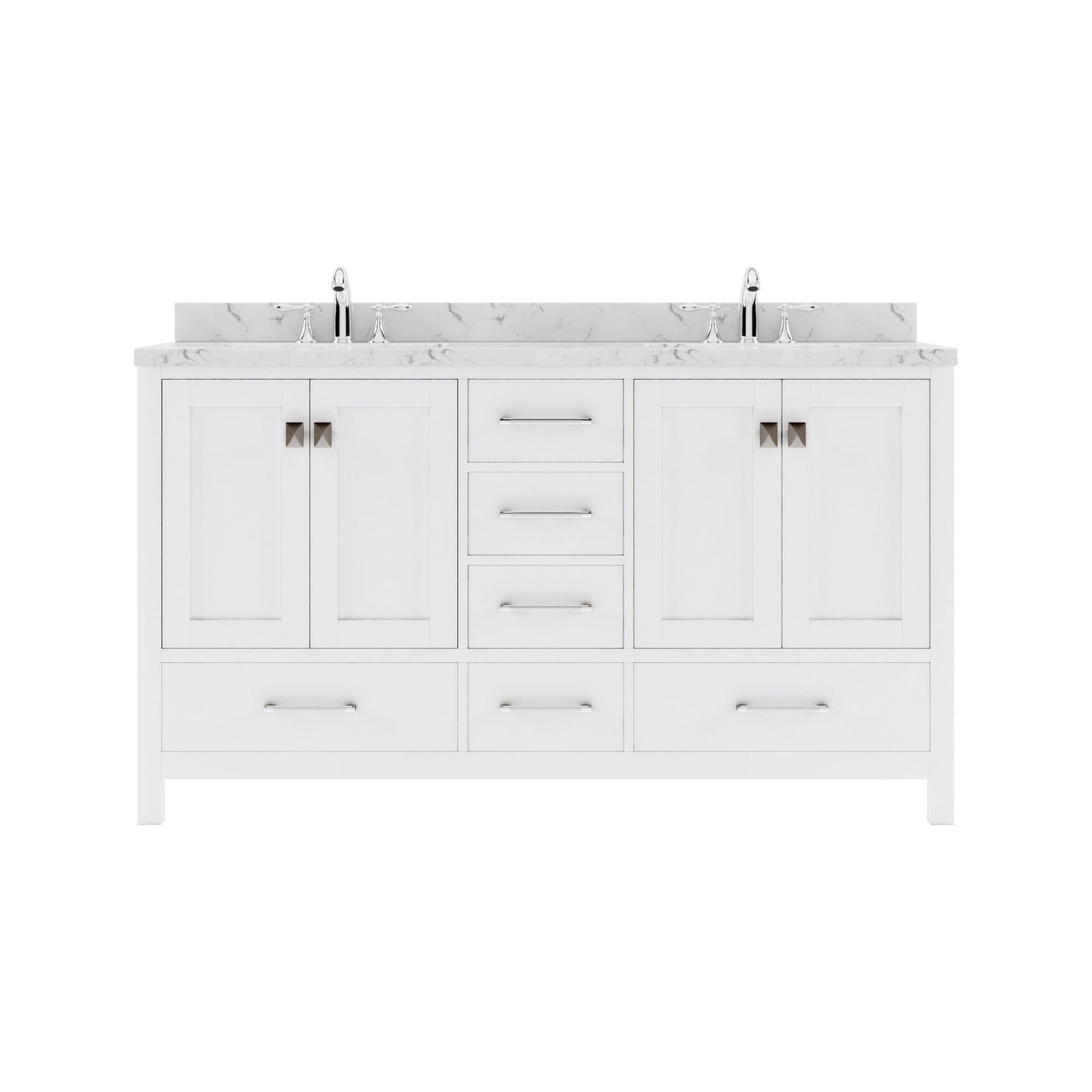 Caroline Avenue 60" Double Bath Vanity Set with Cultured Marble Quartz Top & Rectangular Double Centered Basin