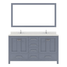 Load image into Gallery viewer, GD-50060-DWQSQ-GR Gray Caroline Avenue 60&quot; Double Bath Vanity Set with Dazzle White Quartz Top &amp; Rectangular Double Centered Basin, Mirror