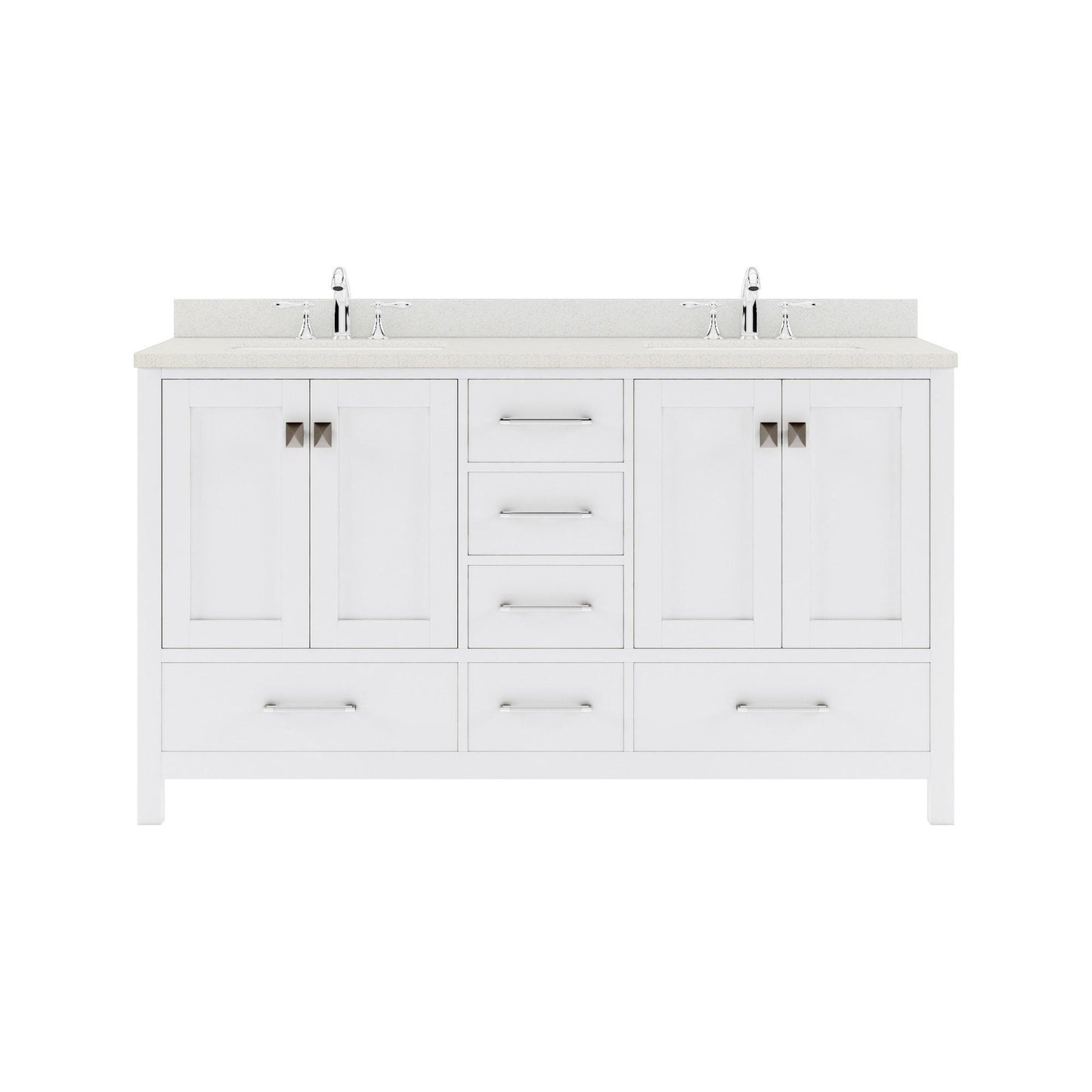 GD-50060-DWQSQ-WH White Caroline Avenue 60" Double Bath Vanity Set with Dazzle White Quartz Top & Rectangular Double Centered Basin