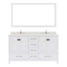 Load image into Gallery viewer, GD-50060-DWQSQ-WH White Caroline Avenue 60&quot; Double Bath Vanity Set with Dazzle White Quartz Top &amp; Rectangular Double Centered Basin, Mirror