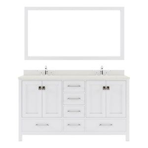 GD-50060-DWQSQ-WH White Caroline Avenue 60" Double Bath Vanity Set with Dazzle White Quartz Top & Rectangular Double Centered Basin, Mirror