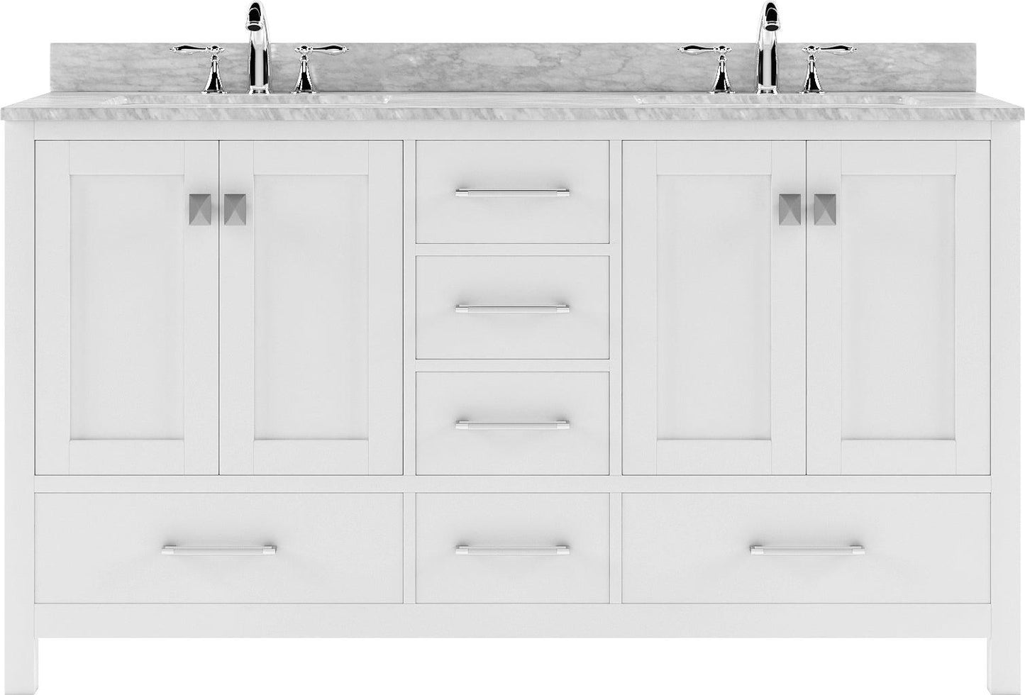 Caroline Avenue 60" Double Bath Vanity Set with Italian Carrara White Marble Top & Rectangular Double Centered Basin