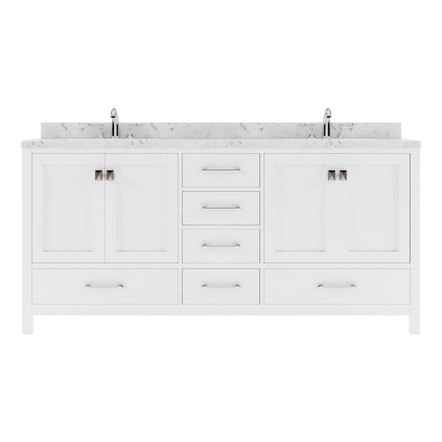 GD-50072-CMSQ-WH White Caroline Avenue 72" Double Bath Vanity Set with Cultured Marble Quartz Top & Rectangular Centered Basin