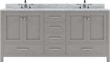 Load image into Gallery viewer, GD-50072-WMSQ-CG Cashmere Gray Caroline Avenue 72&quot; Double Bath Vanity Set with Italian Carrara White Marble Top &amp; Rectangular Double Centered Basin