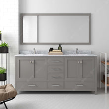 Load image into Gallery viewer, GD-50072-WMSQ-CG Cashmere Gray Caroline Avenue 72&quot; Double Bath Vanity Set with Italian Carrara White Marble Top &amp; Rectangular Double Centered Basin, 1 Mirror styled