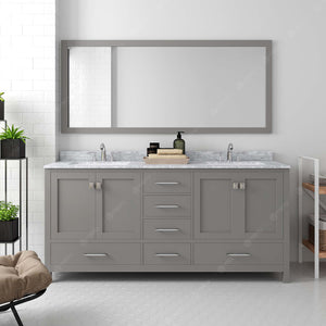 GD-50072-WMSQ-CG Cashmere Gray Caroline Avenue 72" Double Bath Vanity Set with Italian Carrara White Marble Top & Rectangular Double Centered Basin, 1 Mirror styled