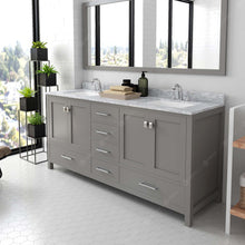 Load image into Gallery viewer, GD-50072-WMSQ-CG Cashmere Gray Caroline Avenue 72&quot; Double Bath Vanity Set with Italian Carrara White Marble Top &amp; Rectangular Double Centered Basin, 1 Mirror side