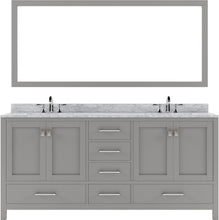 Load image into Gallery viewer, GD-50072-WMSQ-CG Cashmere Gray Caroline Avenue 72&quot; Double Bath Vanity Set with Italian Carrara White Marble Top &amp; Rectangular Double Centered Basin, 1 Mirror
