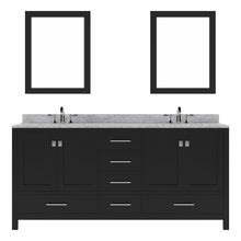 Load image into Gallery viewer, GD-50072-WMSQ-ES ESpresso Caroline Avenue 72&quot; Double Bath Vanity Set with Italian Carrara White Marble Top &amp; Rectangular Double Centered Basin, 2 Mirrors
