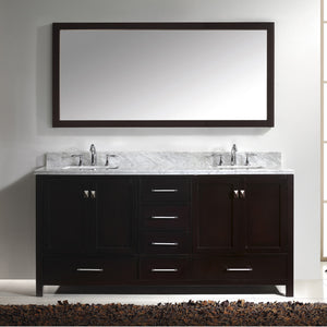 GD-50072-WMSQ-ES ESpresso Caroline Avenue 72" Double Bath Vanity Set with Italian Carrara White Marble Top & Rectangular Double Centered Basin, 1 Mirror