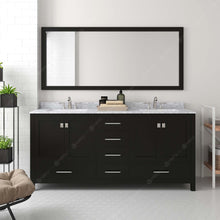 Load image into Gallery viewer, GD-50072-WMSQ-ES ESpresso Caroline Avenue 72&quot; Double Bath Vanity Set with Italian Carrara White Marble Top &amp; Rectangular Double Centered Basin, 1 Mirror styled