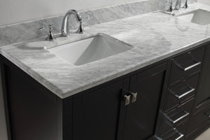 GD-50072-WMSQ-ES ESpresso Caroline Avenue 72" Double Bath Vanity Set with Italian Carrara White Marble Top & Rectangular Double Centered Basin, 1 Mirror up
