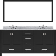 Load image into Gallery viewer, GD-50072-WMSQ-ES ESpresso Caroline Avenue 72&quot; Double Bath Vanity Set with Italian Carrara White Marble Top &amp; Rectangular Double Centered Basin, 1 Mirror