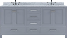 Load image into Gallery viewer, GD-50072-WMSQ-GR Gray Caroline Avenue 72&quot; Double Bath Vanity Set with Italian Carrara White Marble Top &amp; Rectangular Double Centered Basin