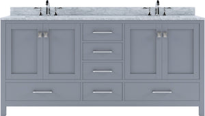 GD-50072-WMSQ-GR Gray Caroline Avenue 72" Double Bath Vanity Set with Italian Carrara White Marble Top & Rectangular Double Centered Basin
