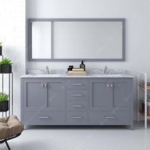 Load image into Gallery viewer, GD-50072-WMSQ-GR Gray Caroline Avenue 72&quot; Double Bath Vanity Set with Italian Carrara White Marble Top &amp; Rectangular Double Centered Basin, 1 Mirror styled