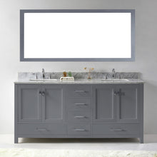 Load image into Gallery viewer, GD-50072-WMSQ-GR Gray Caroline Avenue 72&quot; Double Bath Vanity Set with Italian Carrara White Marble Top &amp; Rectangular Double Centered Basin, 1 Mirror styled