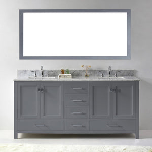 GD-50072-WMSQ-GR Gray Caroline Avenue 72" Double Bath Vanity Set with Italian Carrara White Marble Top & Rectangular Double Centered Basin, 1 Mirror styled