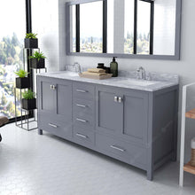 Load image into Gallery viewer, GD-50072-WMSQ-GR Gray Caroline Avenue 72&quot; Double Bath Vanity Set with Italian Carrara White Marble Top &amp; Rectangular Double Centered Basin, 1 Mirror side