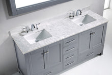 Load image into Gallery viewer, GD-50072-WMSQ-GR Gray Caroline Avenue 72&quot; Double Bath Vanity Set with Italian Carrara White Marble Top &amp; Rectangular Double Centered Basin, 1 Mirror up