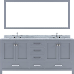 GD-50072-WMSQ-GR Gray Caroline Avenue 72" Double Bath Vanity Set with Italian Carrara White Marble Top & Rectangular Double Centered Basin, 1 Mirror