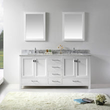 Load image into Gallery viewer, GD-50072-WMSQ-WH White Caroline Avenue 72&quot; Double Bath Vanity Set with Italian Carrara White Marble Top &amp; Rectangular Double Centered Basin, 2 Mirrors, styled