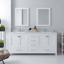 Load image into Gallery viewer, GD-50072-WMSQ-WH White Caroline Avenue 72&quot; Double Bath Vanity Set with Italian Carrara White Marble Top &amp; Rectangular Double Centered Basin, 2 Mirrors, styled