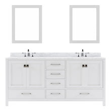 Load image into Gallery viewer, GD-50072-WMSQ-WH White Caroline Avenue 72&quot; Double Bath Vanity Set with Italian Carrara White Marble Top &amp; Rectangular Double Centered Basin, 2 Mirrors