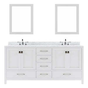 GD-50072-WMSQ-WH White Caroline Avenue 72" Double Bath Vanity Set with Italian Carrara White Marble Top & Rectangular Double Centered Basin, 2 Mirrors