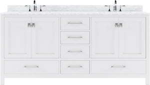 GD-50072-WMSQ-WH White Caroline Avenue 72" Double Bath Vanity Set with Italian Carrara White Marble Top & Rectangular Double Centered Basin