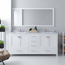 Load image into Gallery viewer, GD-50072-WMSQ-WH White Caroline Avenue 72&quot; Double Bath Vanity Set with Italian Carrara White Marble Top &amp; Rectangular Double Centered Basin, 1 Mirror styled