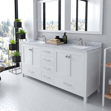Load image into Gallery viewer, GD-50072-WMSQ-WH White Caroline Avenue 72&quot; Double Bath Vanity Set with Italian Carrara White Marble Top &amp; Rectangular Double Centered Basin, 1 Mirror side