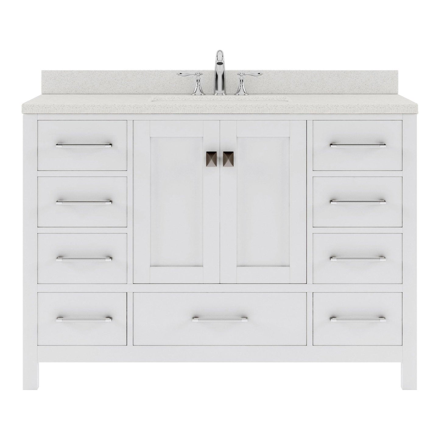 GS-50048-DWQRO-WH White Caroline Avenue 48" Single Bath Vanity Set with Dazzle White Quartz Top & Oval Centered Basin
