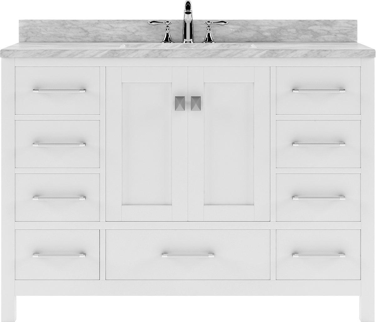 GS-50048-WMRO-WH White Caroline Avenue 48" Single Bath Vanity Set with Italian Carrara White Marble Top & Oval Centered Basin