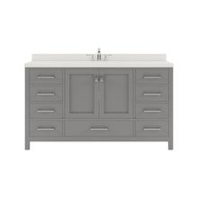 Load image into Gallery viewer, GS-50060-DWQRO-CG Cashmere Gray Caroline Avenue 60&quot; Single Bath Vanity Set with Dazzle White Quartz Top &amp; Oval Centered Basin